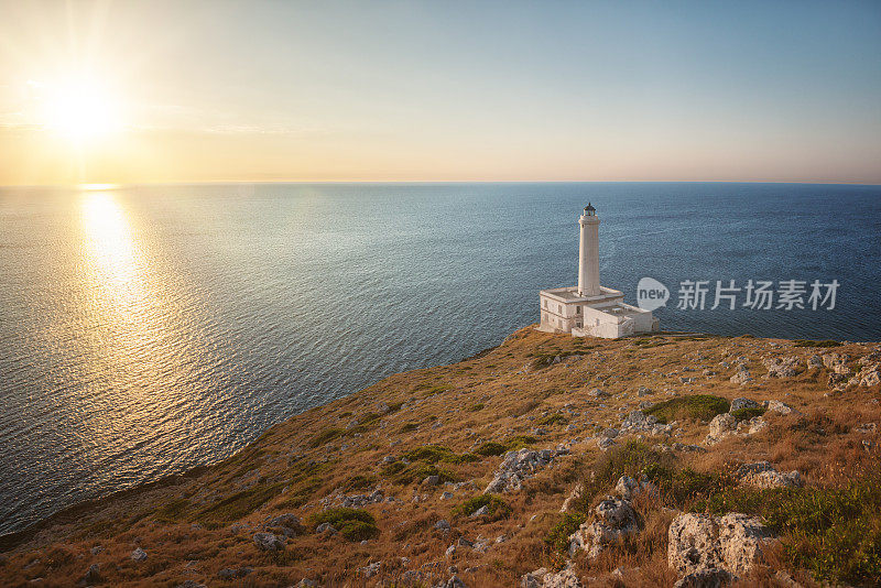 Rising sun at Lighthouse Punta Palascìa, Otranto, Italy, at dawn